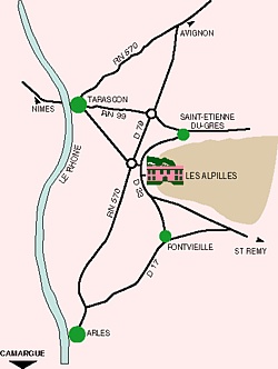 Access map of the Hotel in Tarascon, Alpilles in Provence